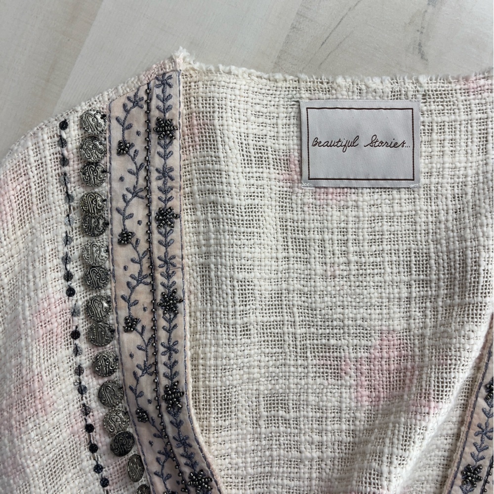 BEAUTIFUL STORIES x Anthropologie Livia textured beaded kimono cardigan OS pink - Picture 2 of 9